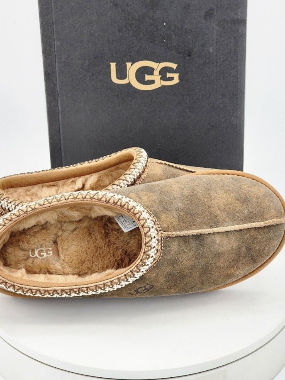 UGG Tasman Baxter Slippers Men’s Size 9 Chestnut Suede Shearling Clog - Picture 10 of 12